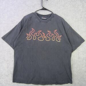 Johnny Suede Shirt Mens Large Black Flame Graphic Tee Short Sleeve Skater Punk